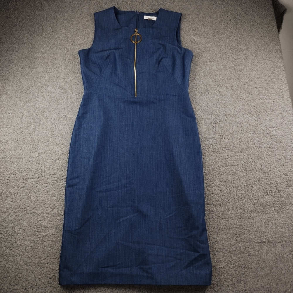Calvin Klein Sheath Dress Sz 8 Sleeveless Blue Knee Length